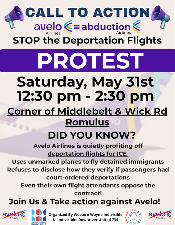 Protest Saturday, May 31, 12:30 pm at Corner of Middlebelt & Wick